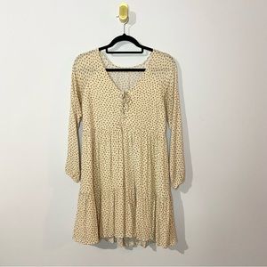 American Eagle Ivory Cream Orange Micro Floral Long Sleeve V-Neck Mini Dress